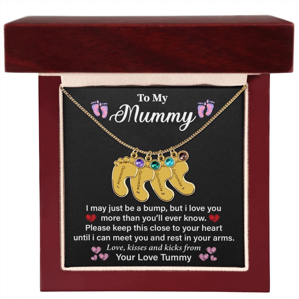 To My Mommy Mom to Be Baby Feet Sterling Silver Heart Pendant Necklace, Baby Shower Gift, Expecting Mother Pregnancy Gift Set