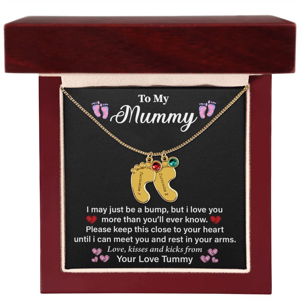 To My Mommy Mom to Be Baby Feet Sterling Silver Heart Pendant Necklace, Baby Shower Gift, Expecting Mother Pregnancy Gift Set