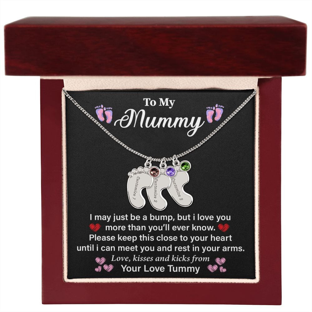 To My Mommy Mom to Be Baby Feet Sterling Silver Heart Pendant Necklace, Baby Shower Gift, Expecting Mother Pregnancy Gift Set