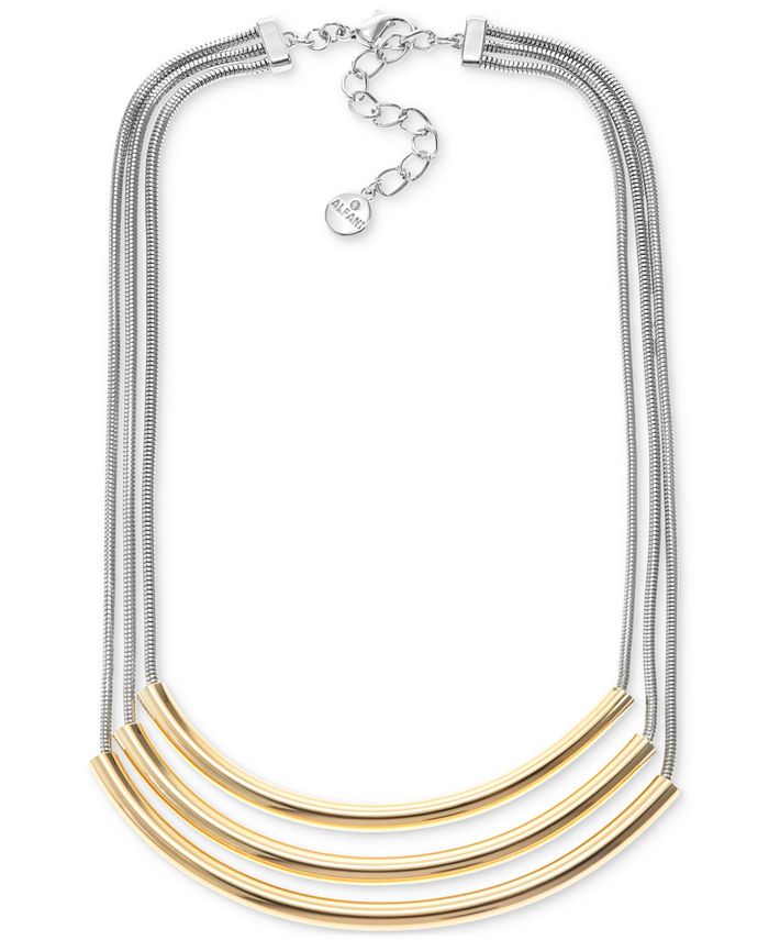 Two-Tone Curved Bar Layered Collar Necklace, 16 + 2 extender