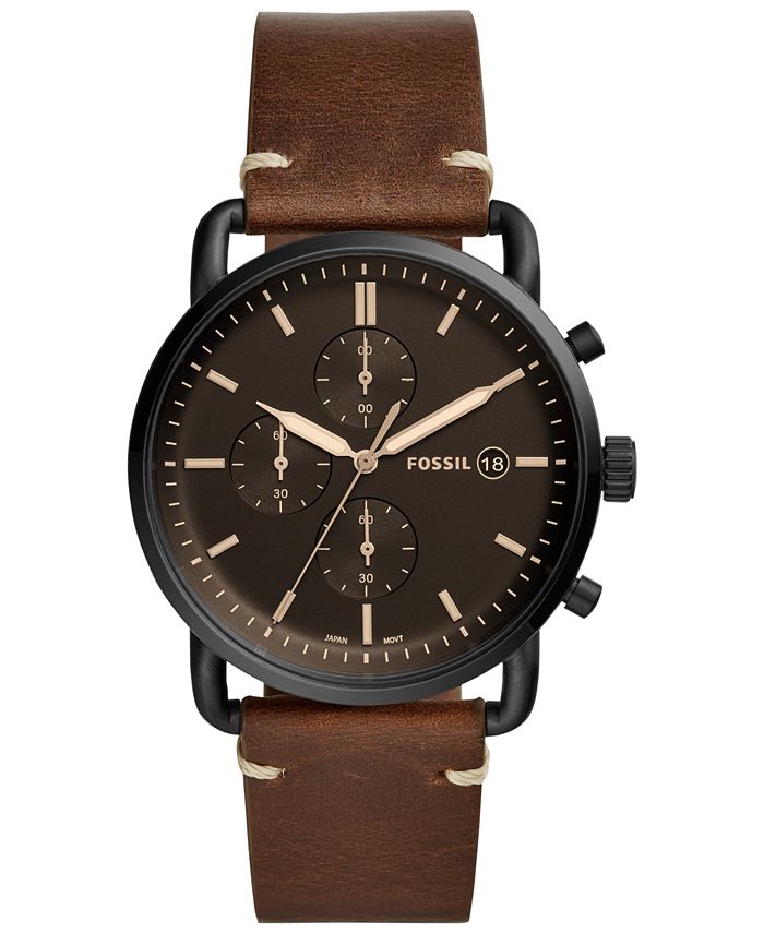 Men's Chronograph Commuter Brown Leather Strap Watch 42mm