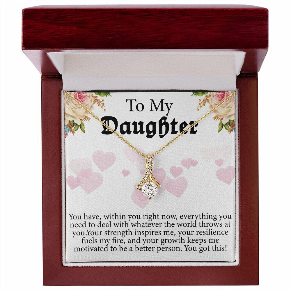 To My Daughter, Interlocking Hearts Necklace With Cubic Zirconia Pendant Christmas and Birthday Gift For Daughter