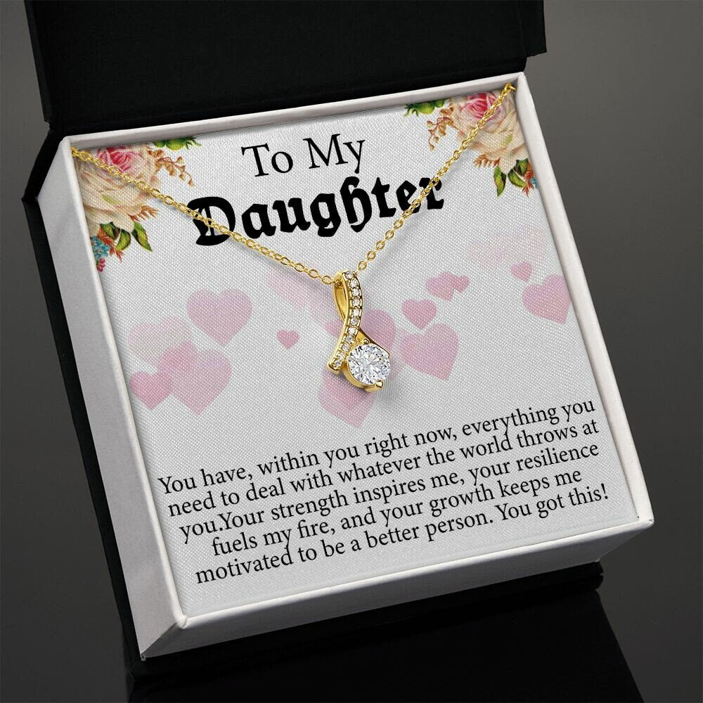 To My Daughter, Interlocking Hearts Necklace With Cubic Zirconia Pendant Christmas and Birthday Gift For Daughter