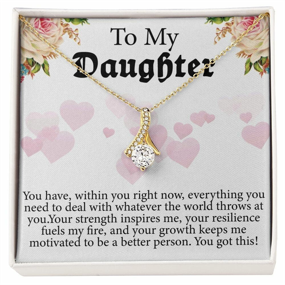 To My Daughter, Interlocking Hearts Necklace With Cubic Zirconia Pendant Christmas and Birthday Gift For Daughter