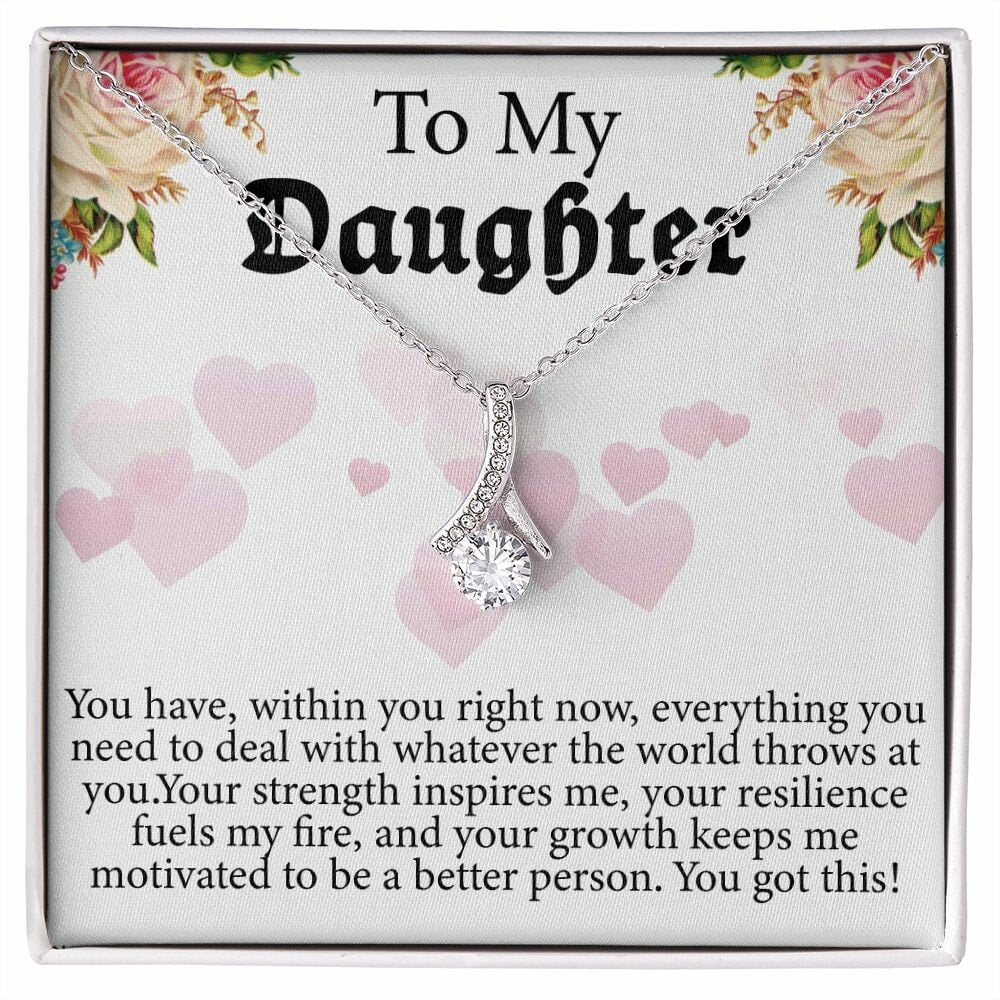 To My Daughter, Interlocking Hearts Necklace With Cubic Zirconia Pendant Christmas and Birthday Gift For Daughter