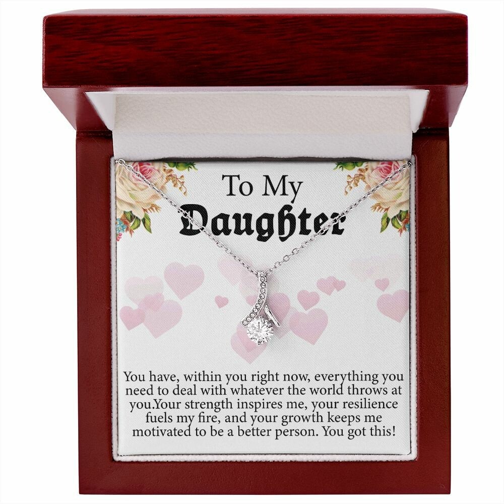 To My Daughter, Interlocking Hearts Necklace With Cubic Zirconia Pendant Christmas and Birthday Gift For Daughter